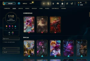 Prata 1 com 150 Champs e 110 Skins + 3 Espolios - League of Legends LOL