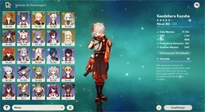 CONTA AR 50 KAZUHA + ARMA ASSINATURA + TARTAGLIA + NAHIDA - Genshin Impact