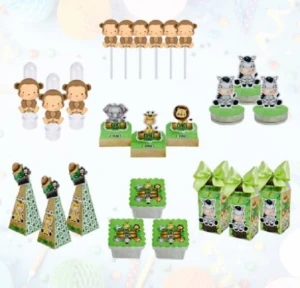 Kit Festa Safari com 70 Lembrancinhas Personalizadas - Artesanato e Personalizados