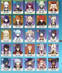 ayaka, baal, childe, klee e diluc 3 armas T5 - Genshin Impact