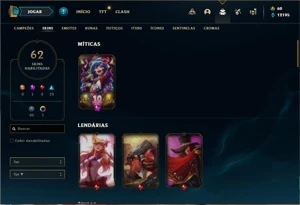 Conta bronze 1 com 101 Champs e 62 Skins - League of Legends LOL