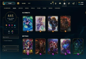 Platina 1 com TODOS os champs e 445 Skins + 1444 RP - League of Legends LOL