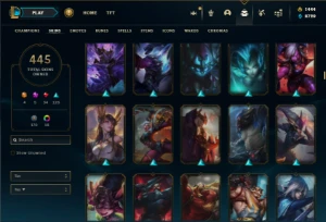 Platina 1 com TODOS os champs e 445 Skins + 1444 RP - League of Legends LOL
