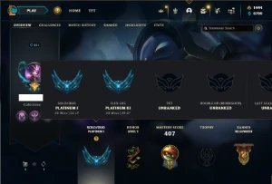 Platina 1 com TODOS os champs e 445 Skins + 1444 RP - League of Legends LOL