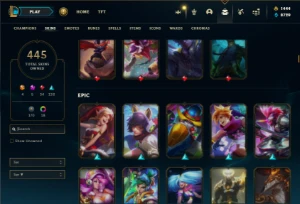Platina 1 com TODOS os champs e 445 Skins + 1444 RP - League of Legends LOL