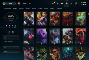 Platina 1 com TODOS os champs e 445 Skins + 1444 RP - League of Legends LOL