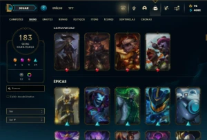 Ouro 3 com 130 Champs e 186 Skins + 7 Vitoriosas - League of Legends LOL