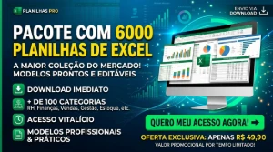 Pacote com 6800 Planilhas de Excel - Planilhas e Dashboards