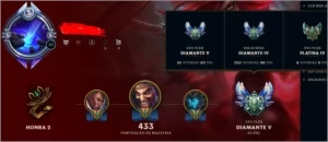 Diamante 4 todos campeões 105 skins - League of Legends LOL