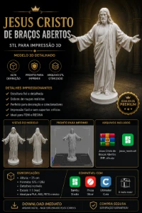 Jesus Cristo de Braços Abertos STL para Impressão 3D - Impressão 3D e STL