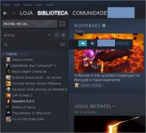 Conta steam com 6 jogos + saldo de R$16,55