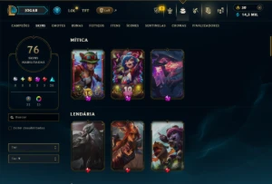 Platina 4 com 120 Champs e 76 Skins +3 Miticas - League of Legends LOL