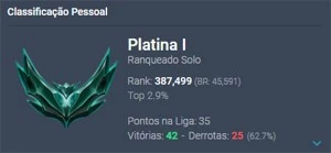 conta plat 1 full acesso - League of Legends LOL