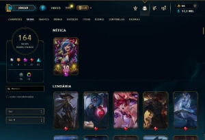 Esmeralda 3 com TODOS os champs e 164 Skins + 8 Vitoriosas - League of Legends LOL