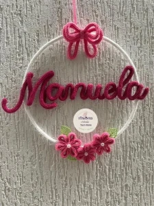 Porta Maternidade Laço com Flores Personalizado Tricotin - Artesanato e Personalizados