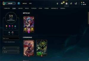 Conta Unranked com 32 Champs e 32 Skins - League of Legends LOL