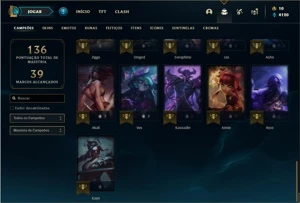 Conta Platina 4 com 40 Champs e 20 Skins - League of Legends LOL