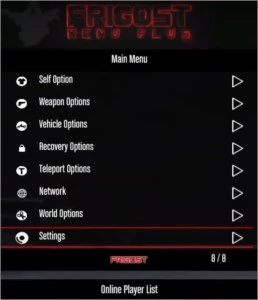 Mod menu para GTA 5 ONLINE PC FRIGOST MENU