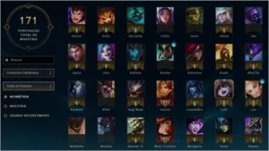 League of Legends com 128 skins e 171 champions nivel 37 LOL