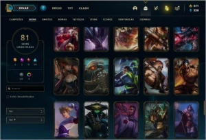 Conta unranked com 81 skins e 87 champs com 271 RPS - League of Legends LOL