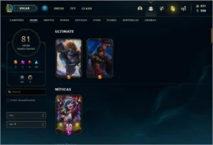 Conta unranked com 81 skins e 87 champs com 271 RPS - League of Legends LOL