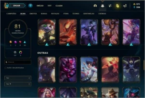 Conta unranked com 81 skins e 87 champs com 271 RPS - League of Legends LOL