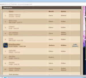 vendo rp osera 190 e mais 2 lvl 100+ pvp - Tibia