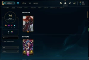 vendo conta 72skin 1 ultimate 1 mítica 7 épicas 14 lendárias - League of Legends LOL
