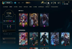 Platina 3 com TODOS os Champs e 136 Skins ( JG / TOP / MID ) - League of Legends LOL