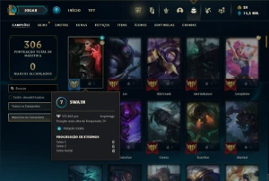 Bronze 4 com 135 Champs e 91 Skins + 4500 RP - League of Legends LOL