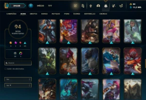 Bronze 4 com 135 Champs e 91 Skins + 4500 RP - League of Legends LOL