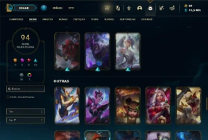 Bronze 4 com 135 Champs e 91 Skins + 4500 RP - League of Legends LOL