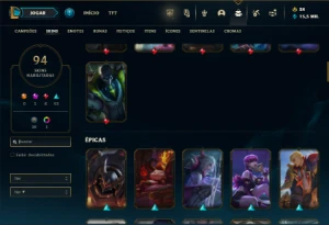 Bronze 4 com 135 Champs e 91 Skins + 4500 RP - League of Legends LOL