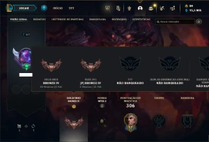 Bronze 4 com 135 Champs e 91 Skins + 4500 RP - League of Legends LOL