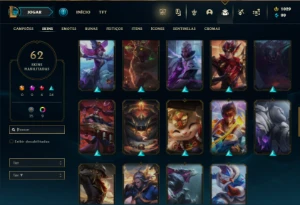 Unranked com 100 Champs e 62 Skins ( MAIN SUP ) + 1000 RP - League of Legends LOL