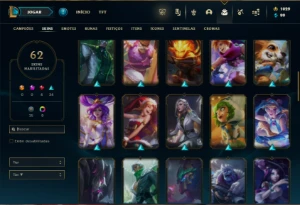 Unranked com 100 Champs e 62 Skins ( MAIN SUP ) + 1000 RP - League of Legends LOL
