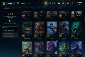 Unranked com 100 Champs e 62 Skins ( MAIN SUP ) + 1000 RP - League of Legends LOL