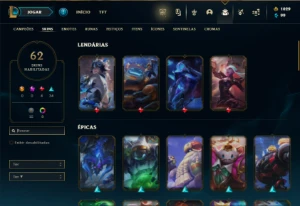 Unranked com 100 Champs e 62 Skins ( MAIN SUP ) + 1000 RP - League of Legends LOL