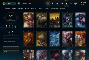Unranked com 100 Champs e 62 Skins ( MAIN SUP ) + 1000 RP - League of Legends LOL