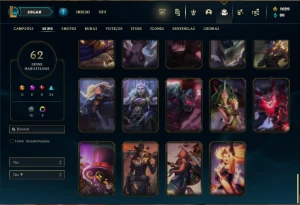 Unranked com 100 Champs e 62 Skins ( MAIN SUP ) + 1000 RP - League of Legends LOL