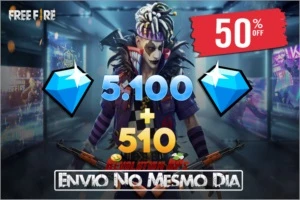 5.100 DIAMANTES FREE FIRE + 510 DE BÔNUS 💎