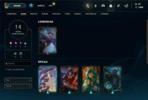 Unranked com 40 Champs e 14 Skins + 12 Fragmentos - League of Legends LOL