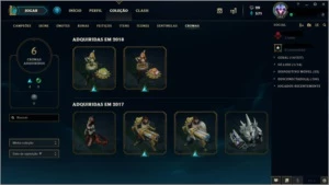 Conta lol Plat 1 solo q D4 Flex e 105 skins - League of Legends