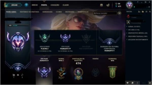Conta lol Plat 1 solo q D4 Flex e 105 skins - League of Legends