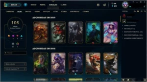 Conta lol Plat 1 solo q D4 Flex e 105 skins - League of Legends