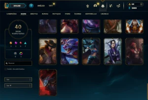 Unranked com 100 Champs e 40 Skins - League of Legends LOL