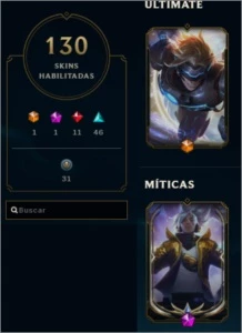 Conta League of Legends 130 Skins LOL