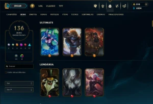 Prata 4 com 150 Champs e 136 Skins ( JG / SUP ) - League of Legends LOL