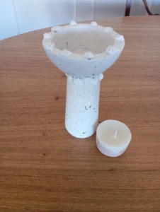 Porta-Velas Taça em Cimento com Vela - Artesanato e Personalizados