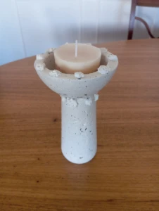 Porta-Velas Taça em Cimento com Vela - Artesanato e Personalizados